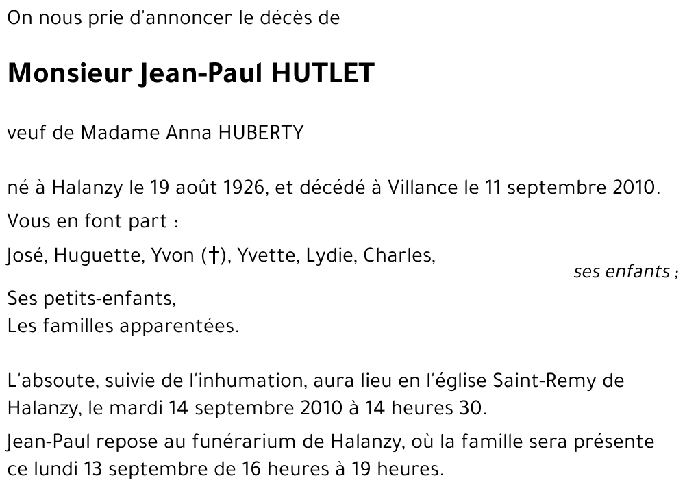 Jean-Paul HUTLET