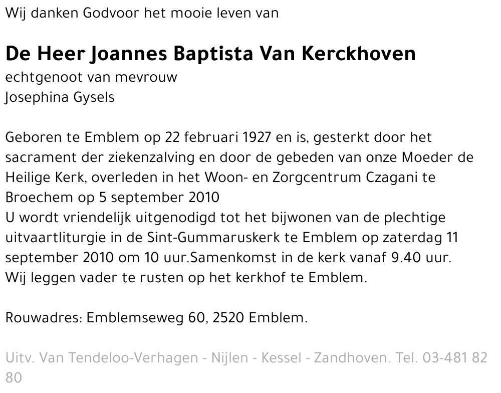 Joannes Baptista Van Kerckhoven