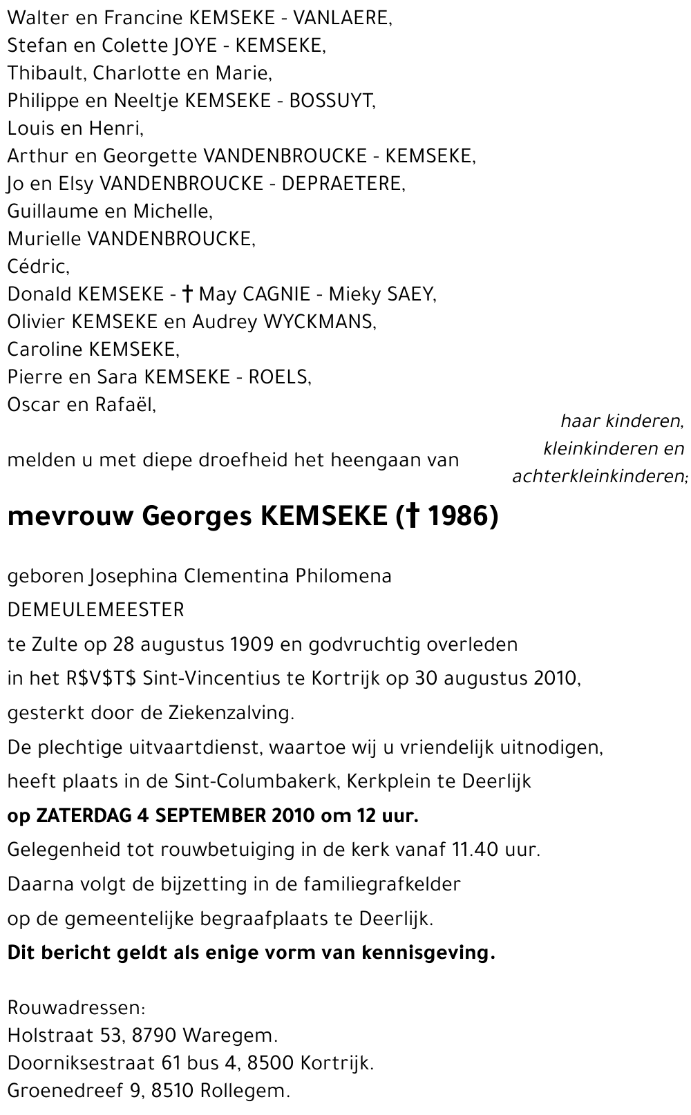 Josephina Clementina Philomena DEMEULEMEESTER