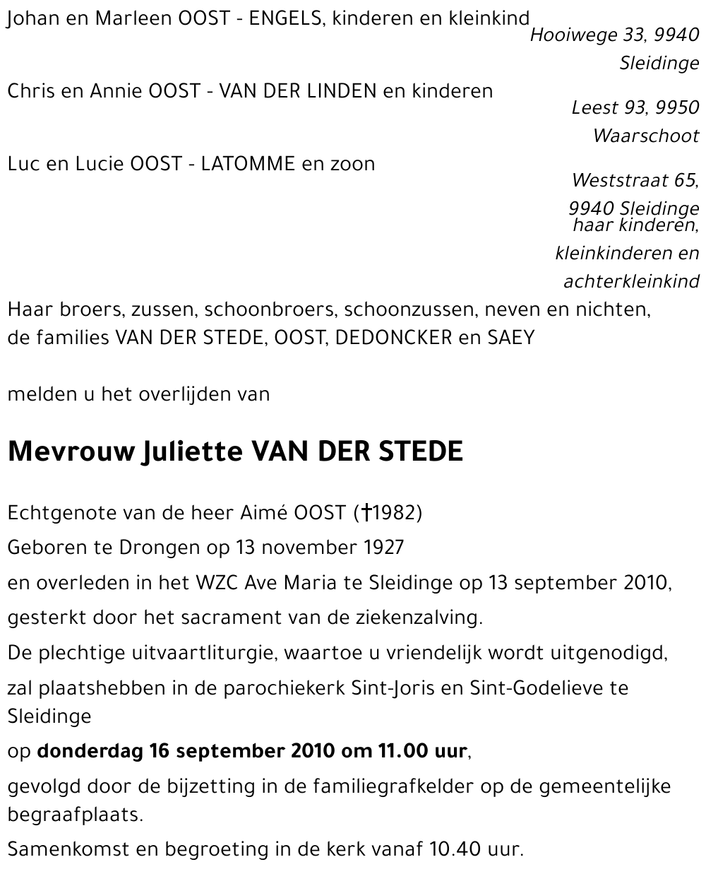Juliette Van der Stede