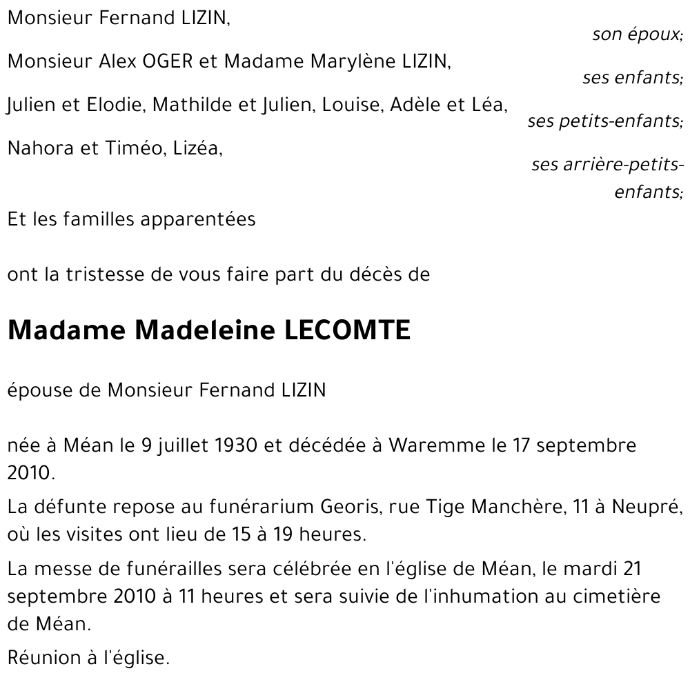 LECOMTE Madeleine