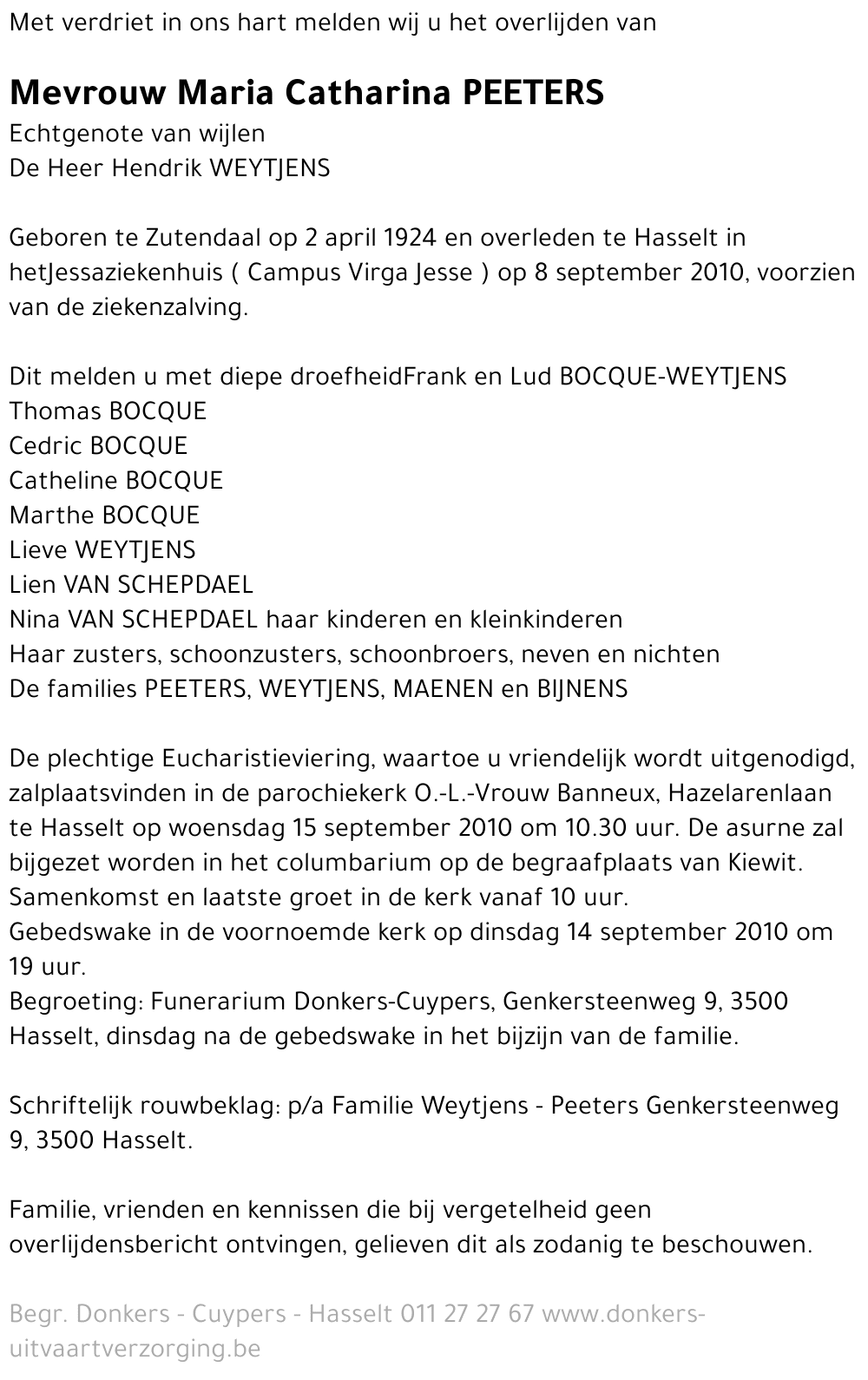 Maria Catharina PEETERS