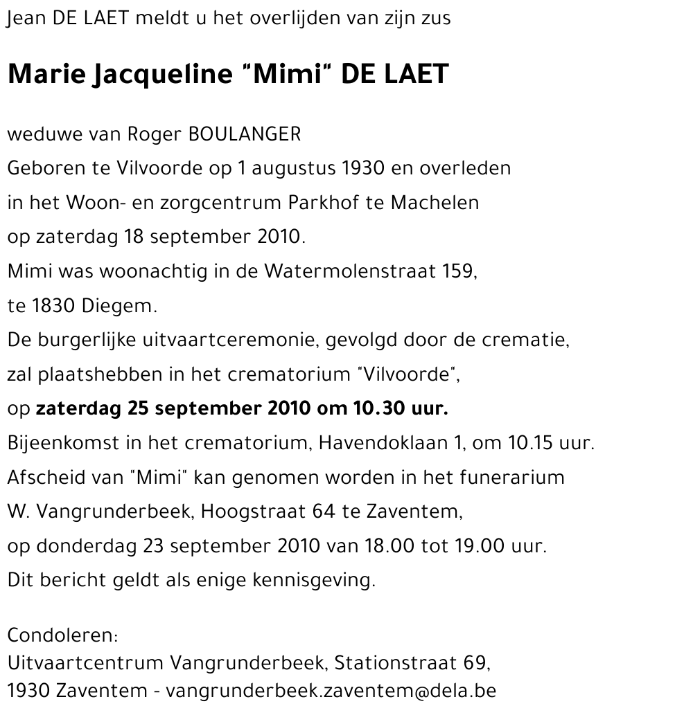 Marie Jacqueline DE LAET