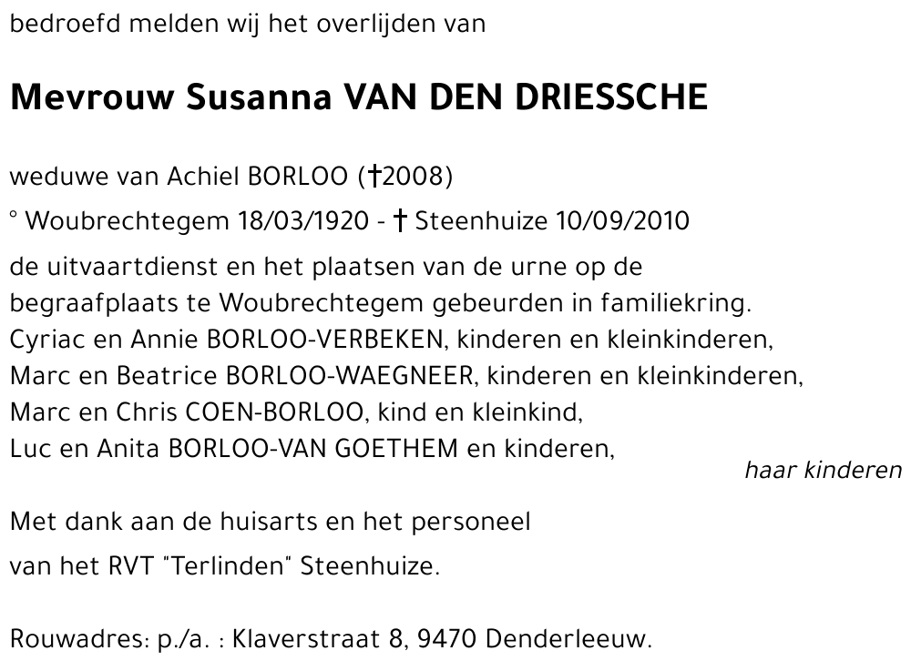 Susanna VAN DEN DRIESSCHE