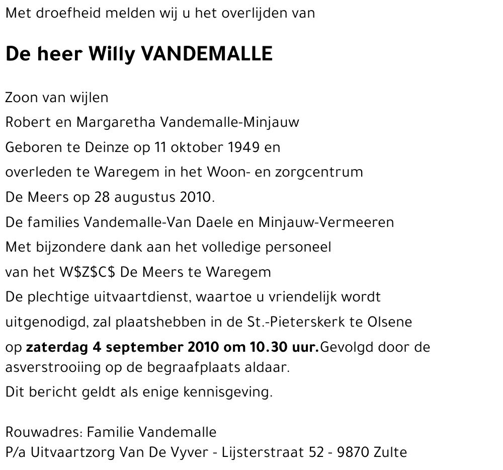 Willy VANDEMALLE
