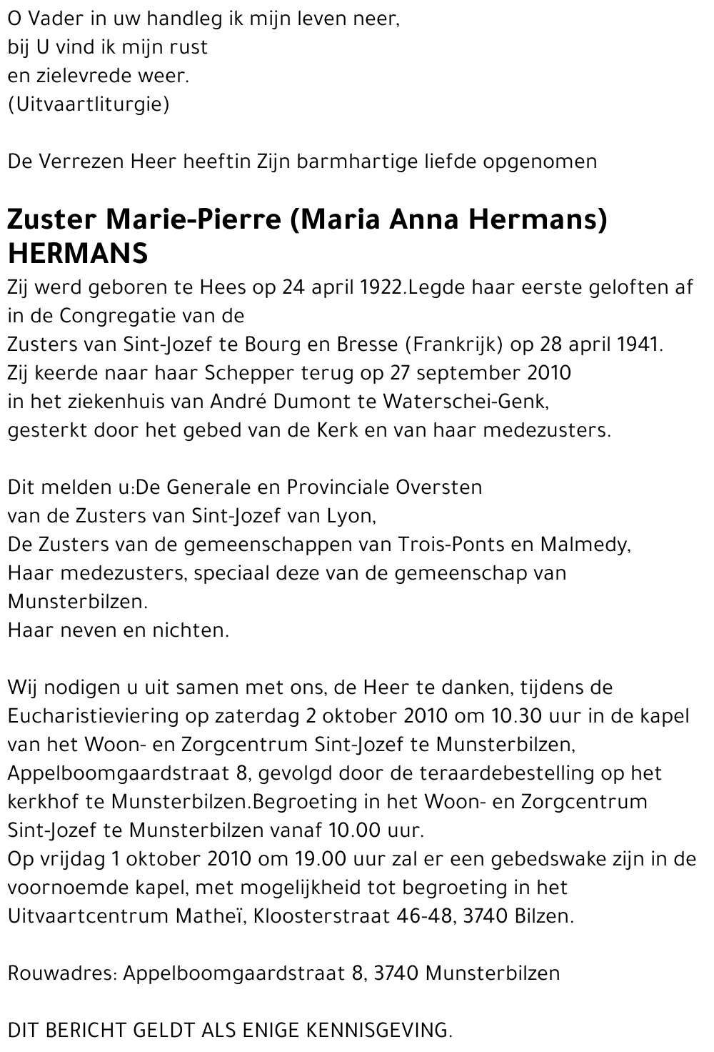 Zuster Marie-Pierre Hermans