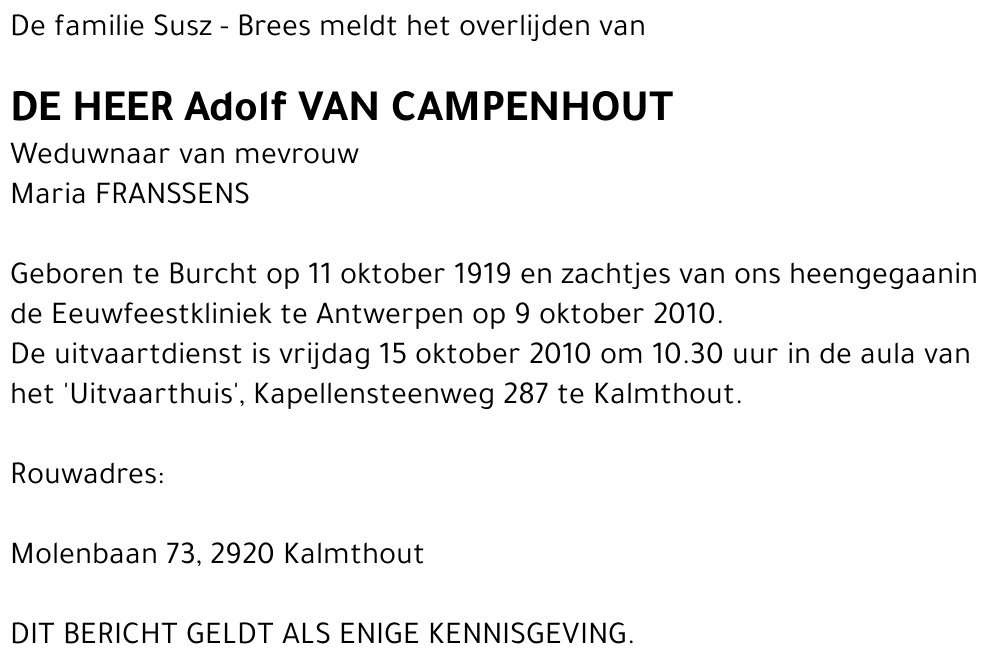 Adolf VAN CAMPENHOUT