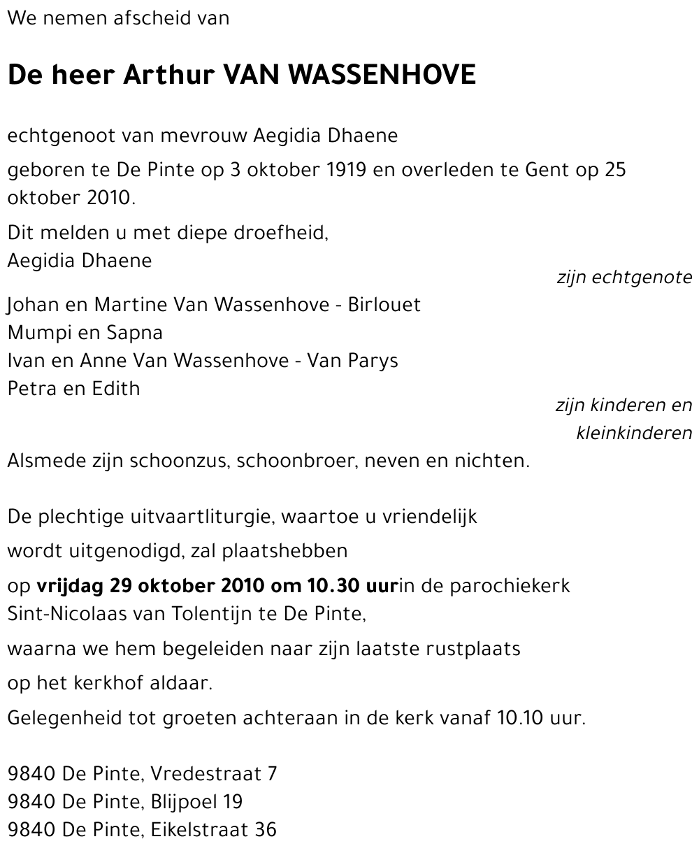 Arthur VAN WASSENHOVE