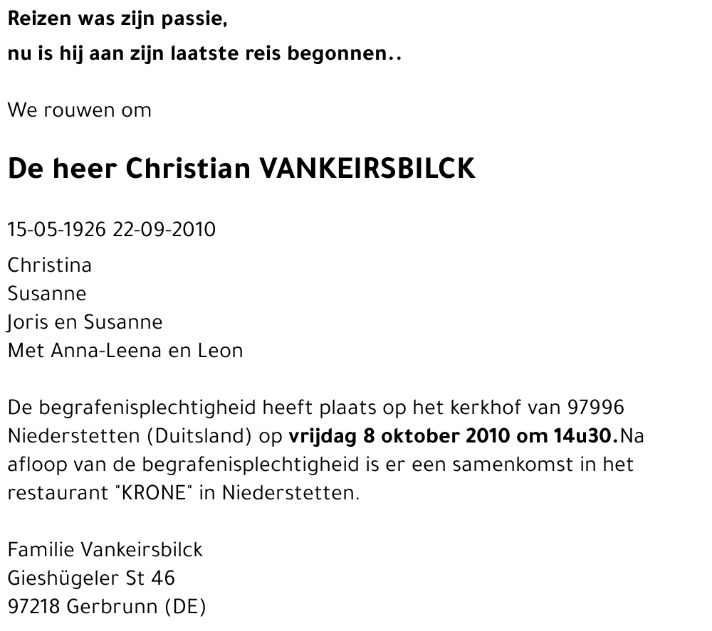 Christian VANKEIRSBILCK