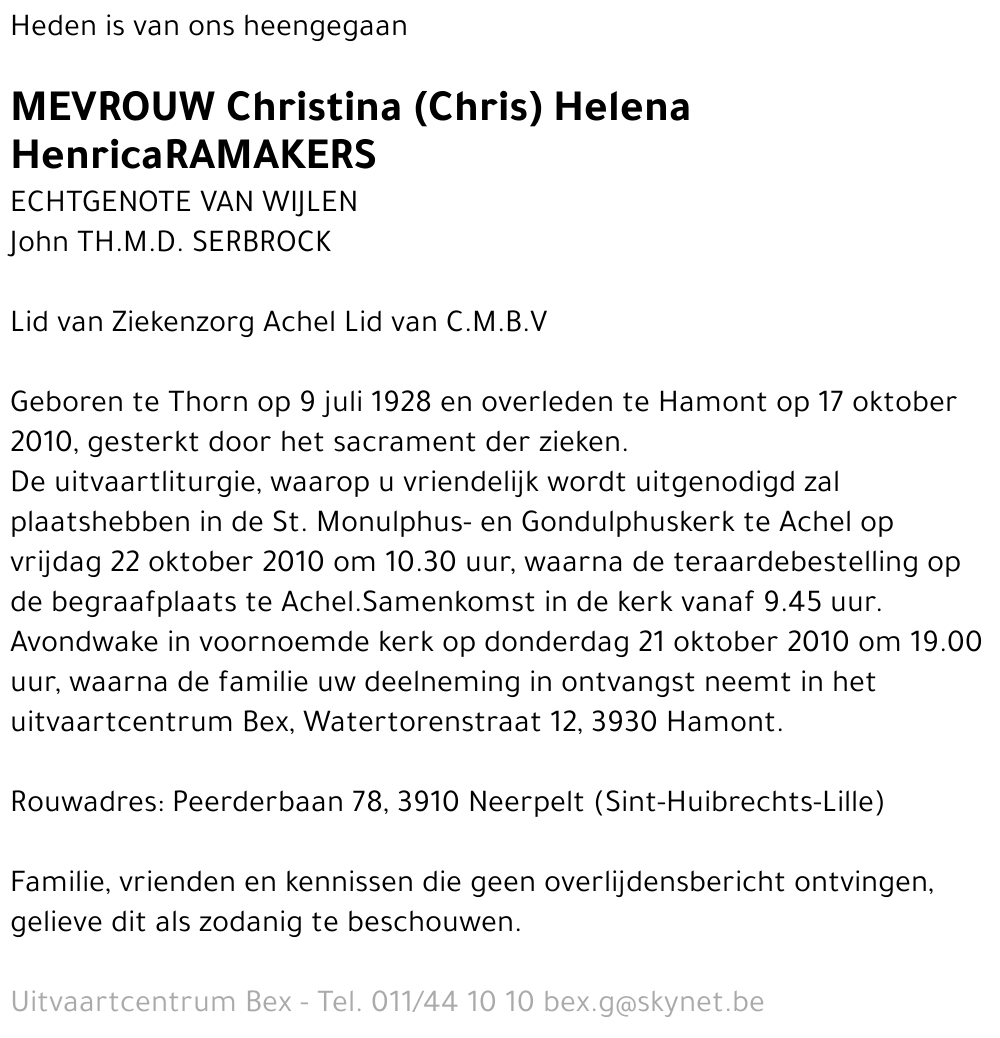 Christina (Chris) Helena Henrica Ramakers