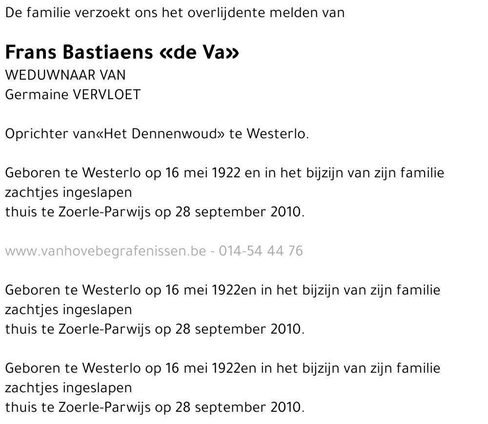 Frans Bastiaens «de Va»