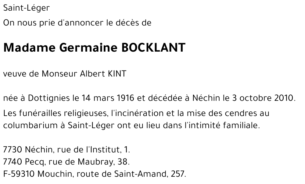 Germaine BOCKLANT