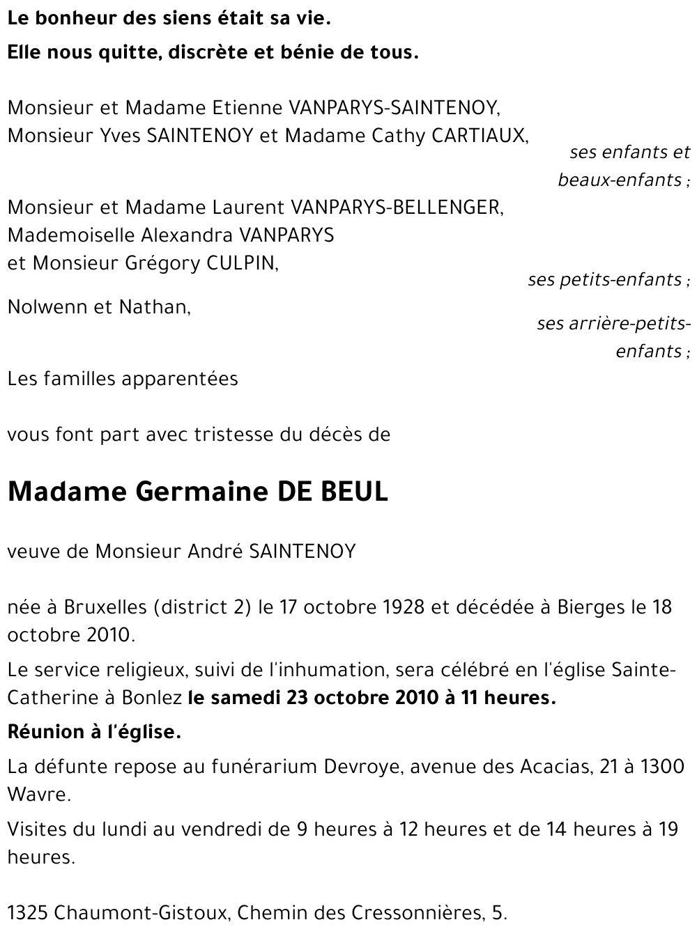 Germaine DE BEUL