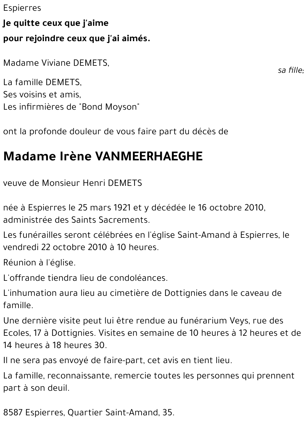 Irène VANMEERHAEGHE