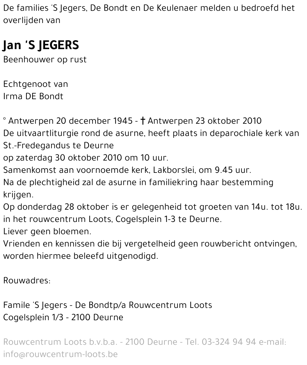 Jan 'S Jegers