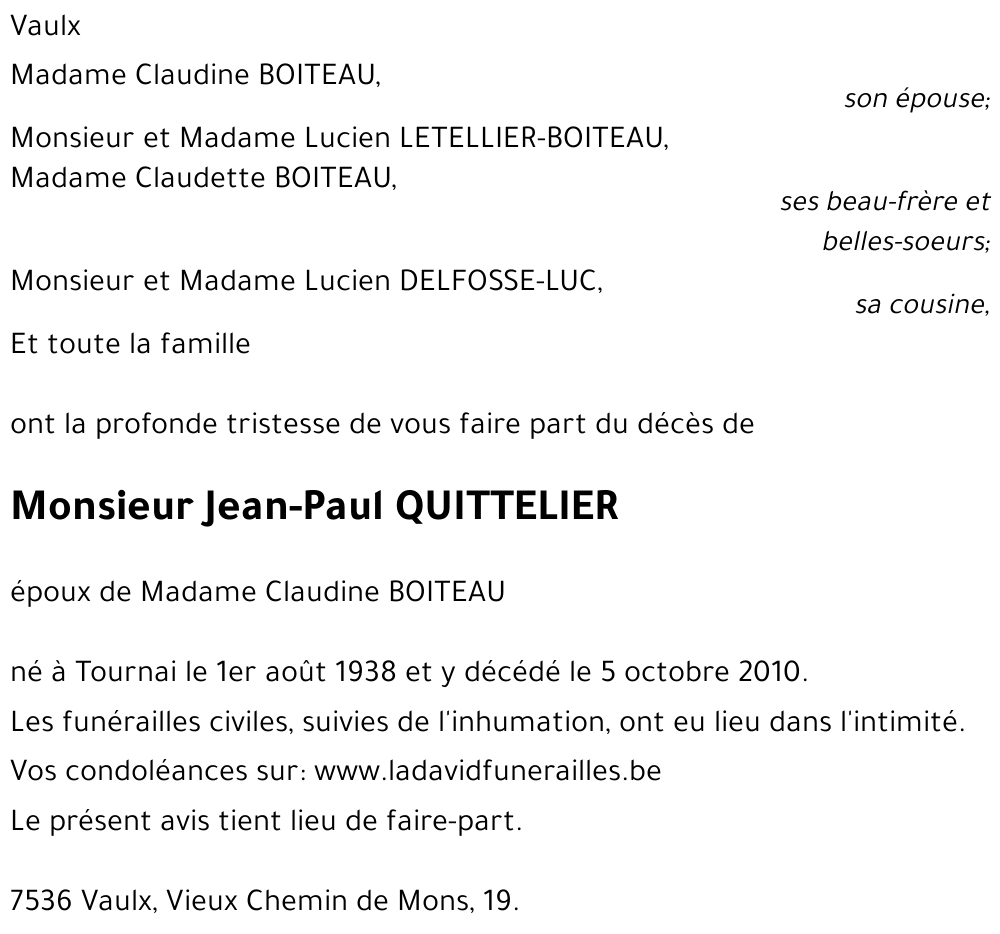 Jean-Paul QUITTELIER