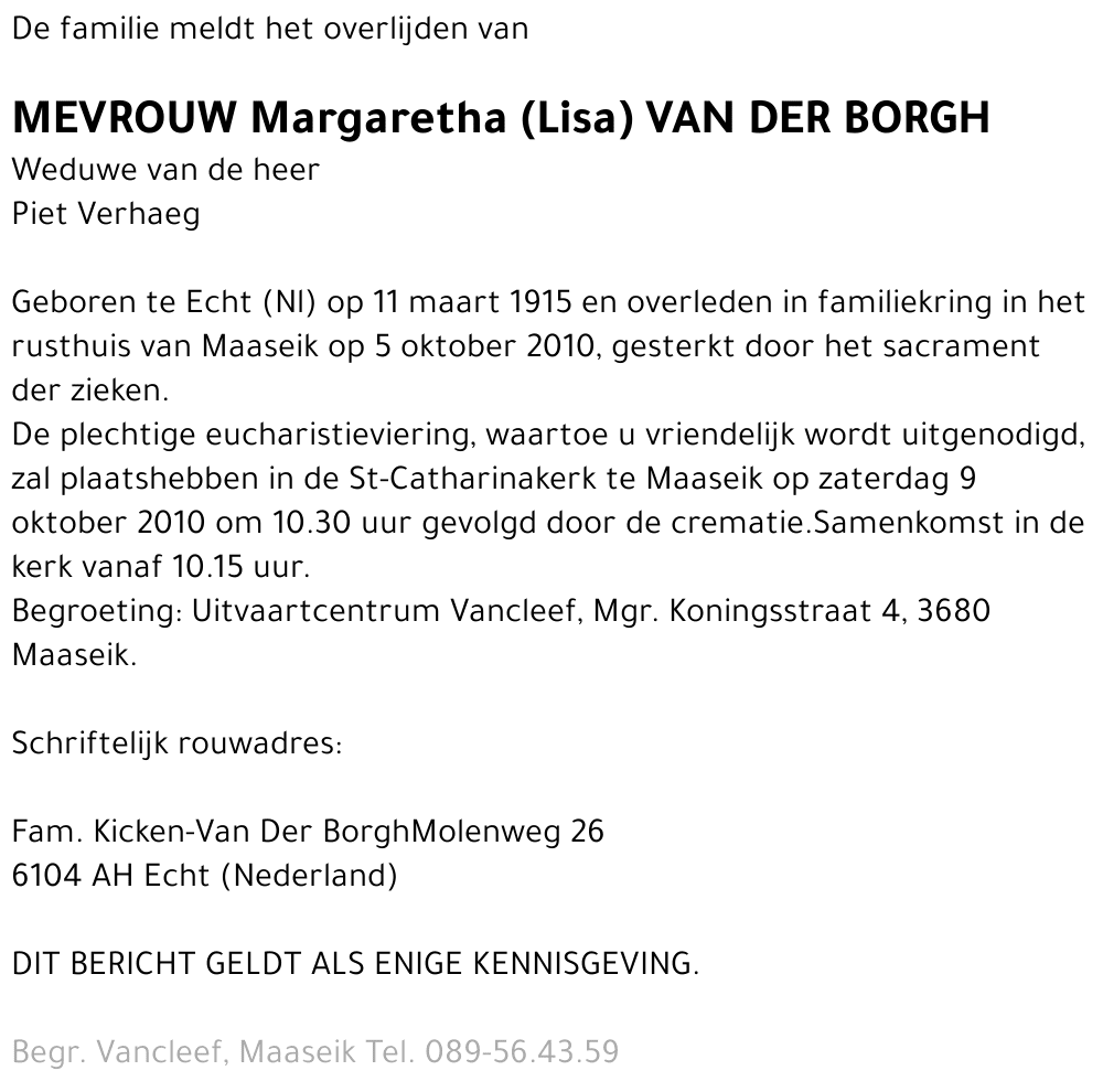 Margaretha Van Der Borgh
