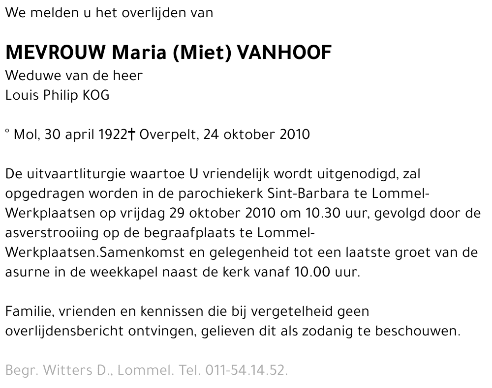Maria (Miet) Vanhoof