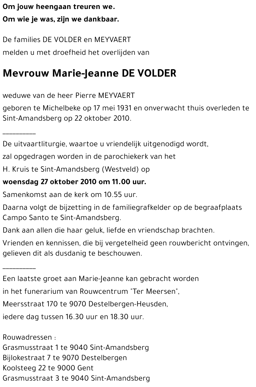 Marie-Jeanne DE VOLDER