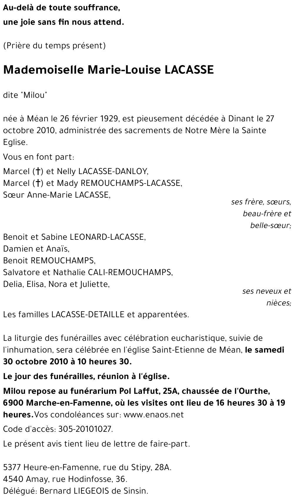 Marie-Louise LACASSE