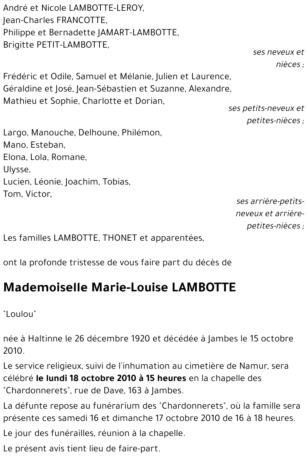 Marie-Louise LAMBOTTE