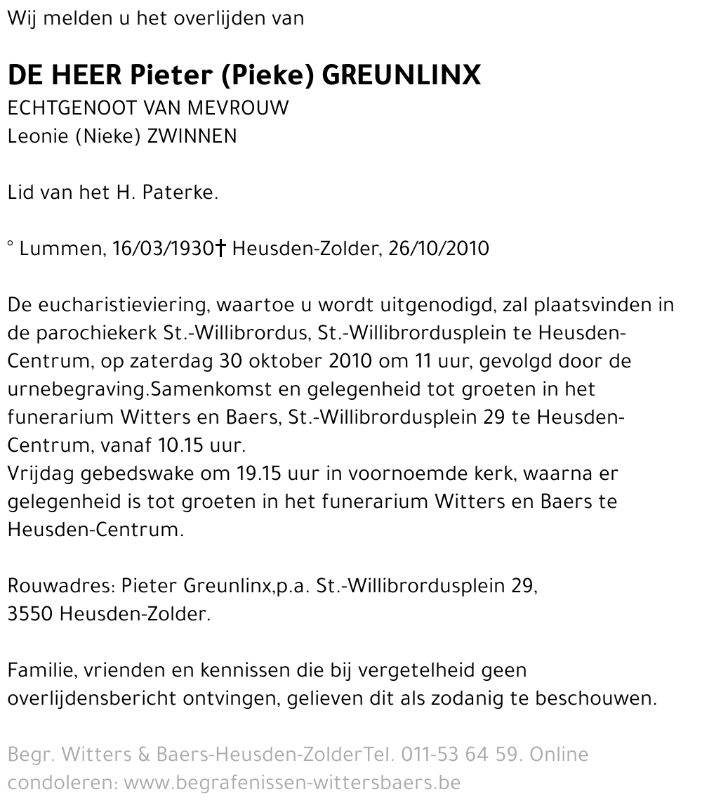 Pieter (Pieke) Greunlinx