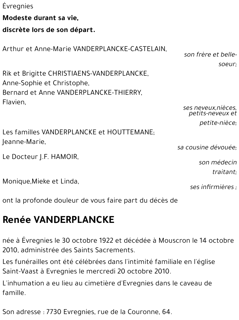 Renée VANDERPLANCKE