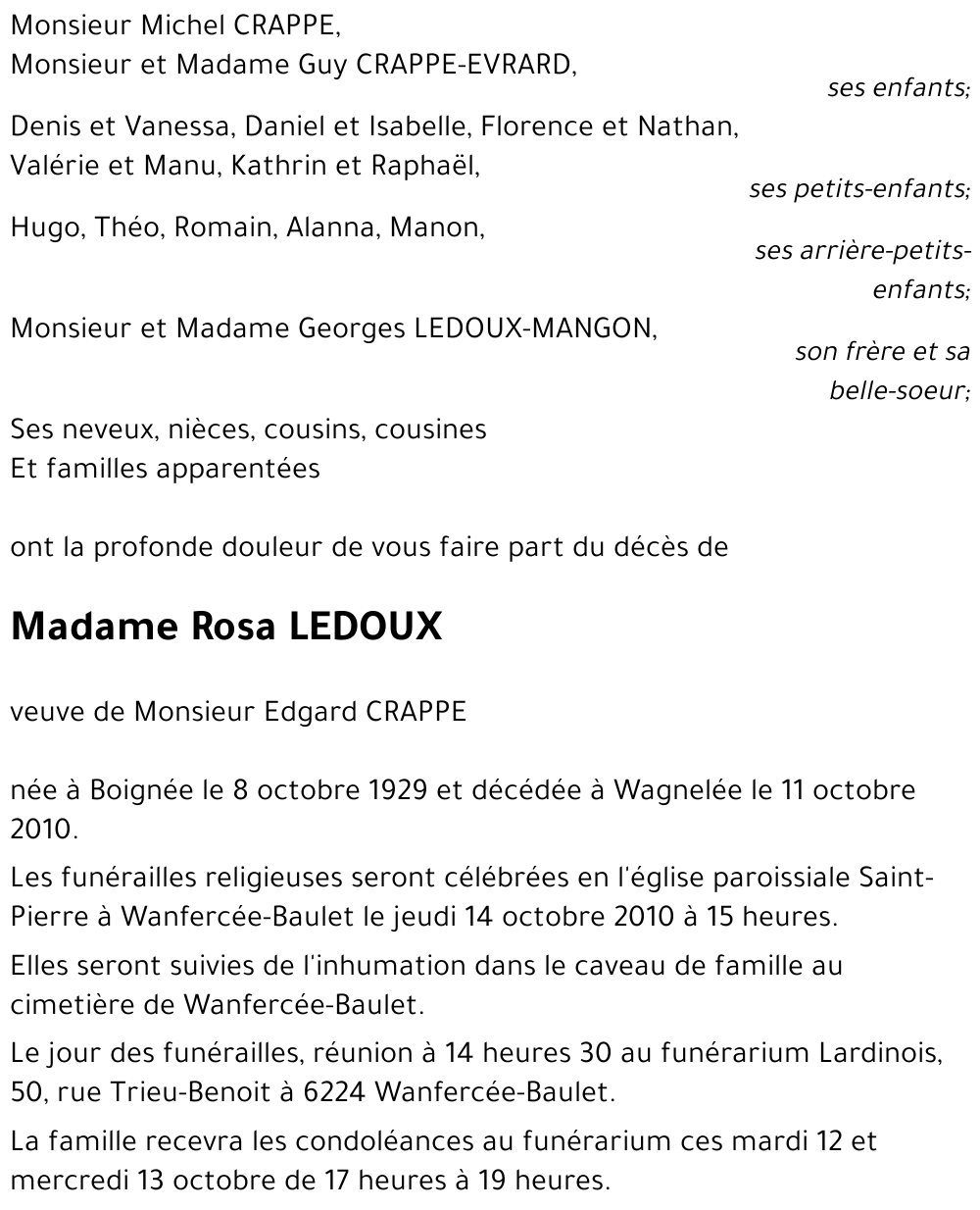 Rosa CRAPPE, née LEDOUX