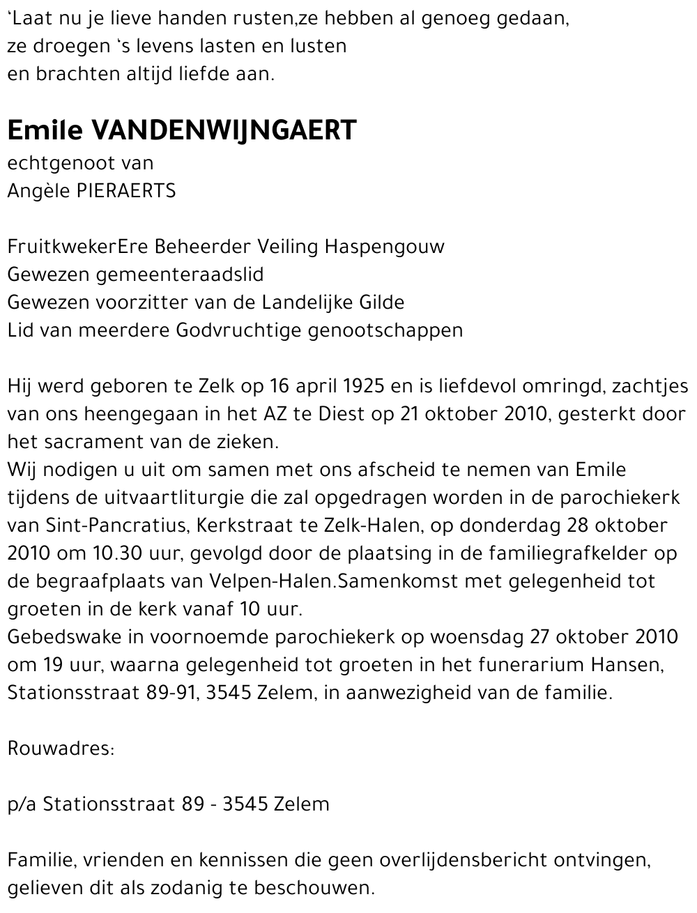VANDENWIJNGAERT Emile