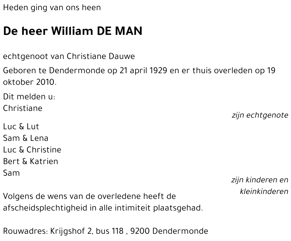 William DE MAN