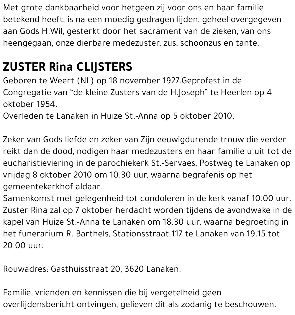 Zuster Rina Clijsters