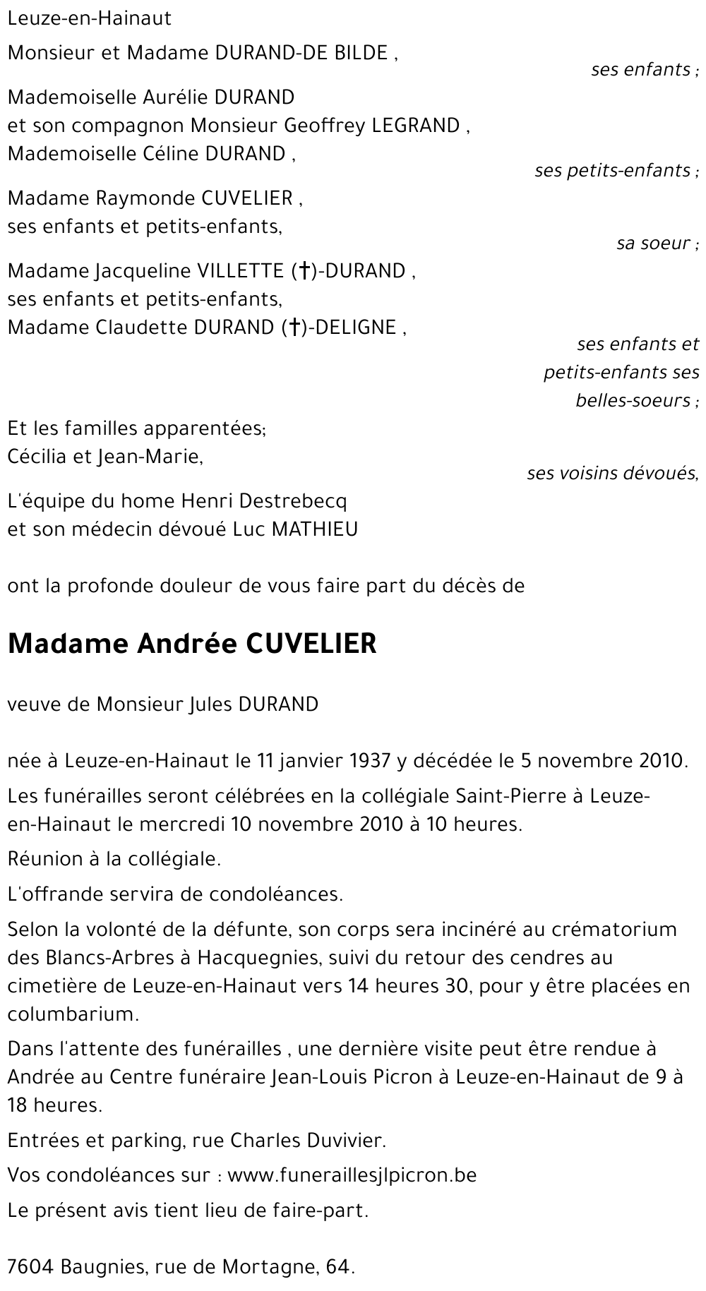 Andrée CUVELIER