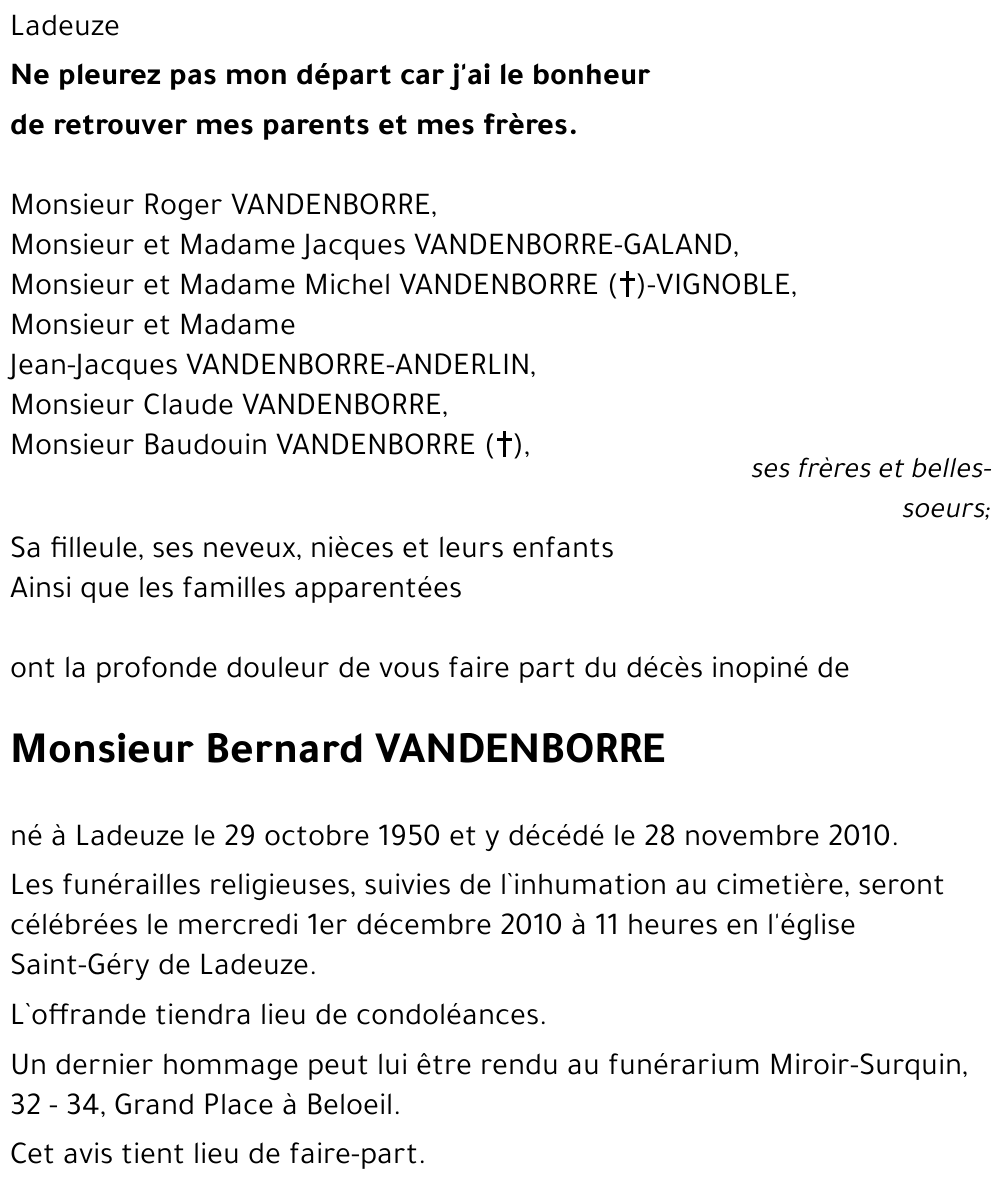 Bernard VANDENBORRE