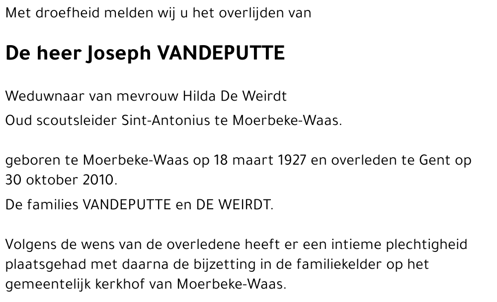 Joseph VANDEPUTTE