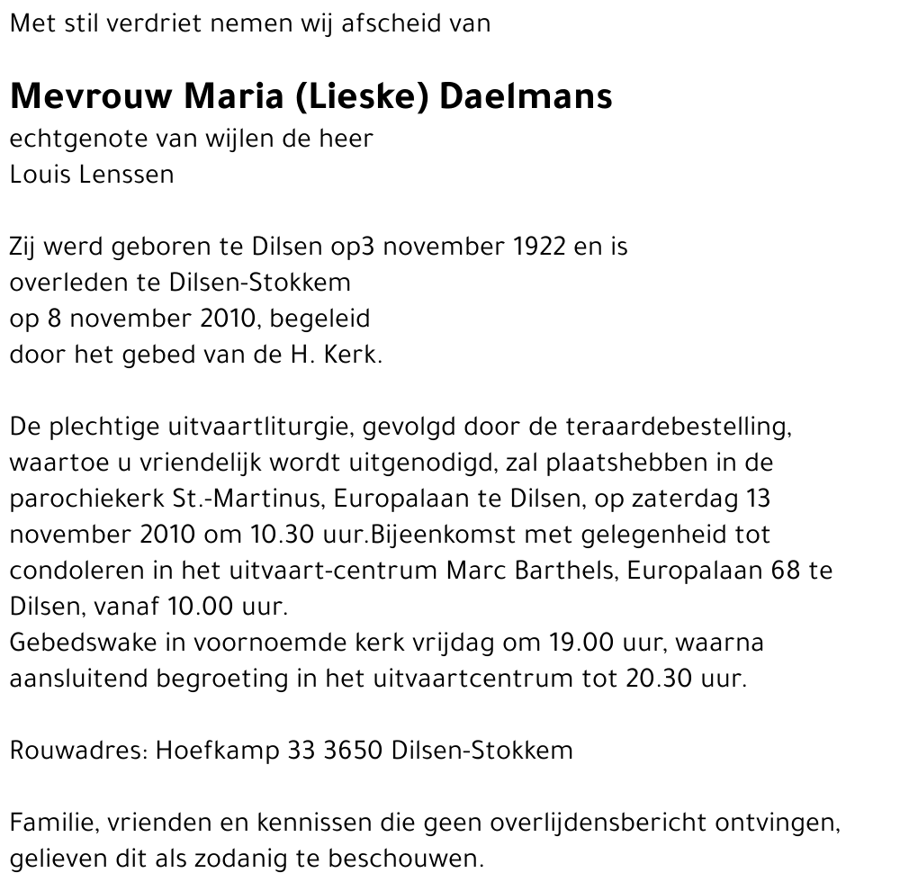 Maria (Lieske) Daelmans