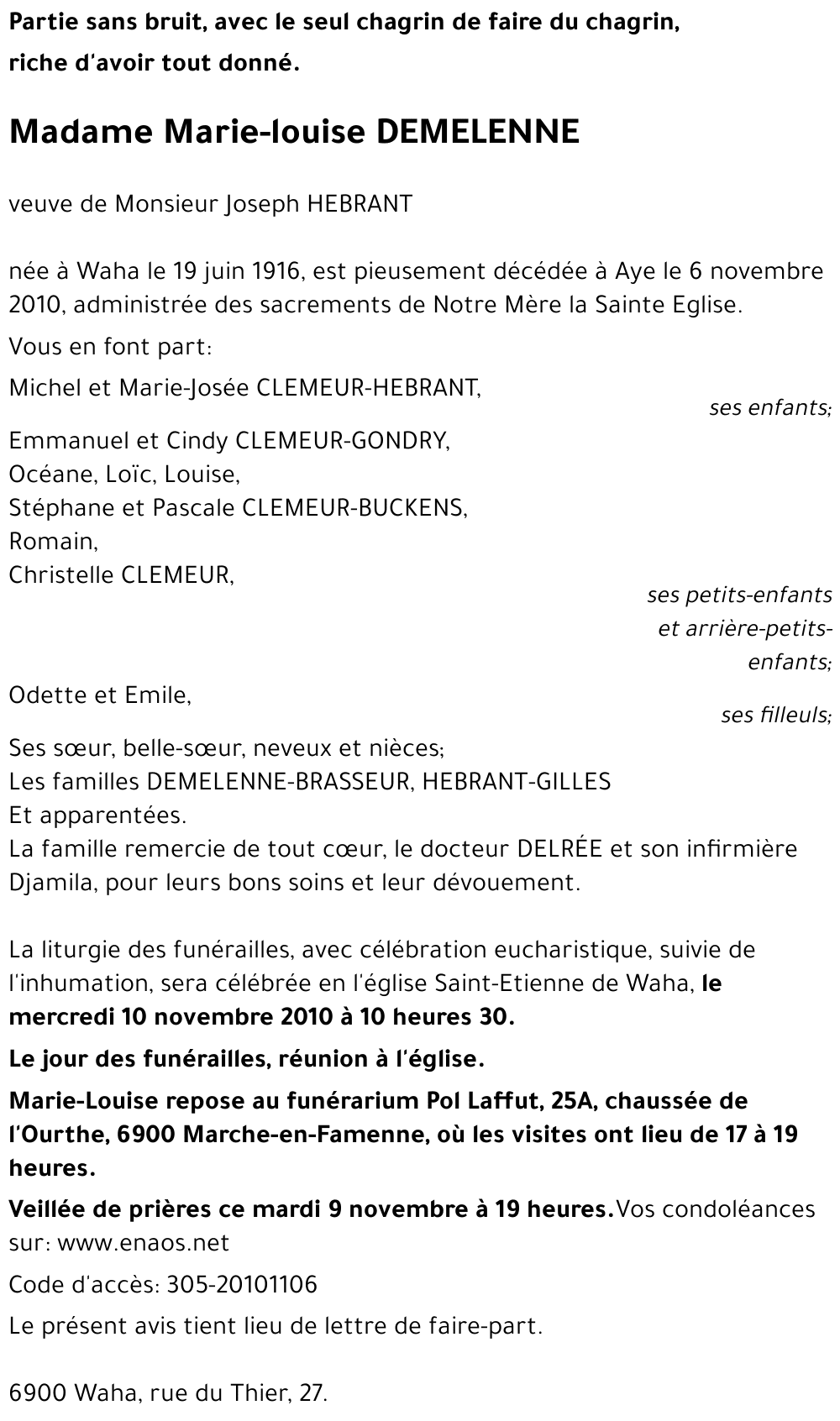 Marie-louise DEMELENNE