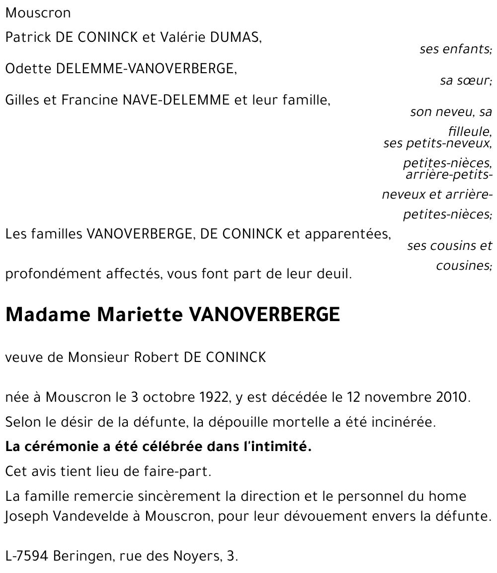 Mariette VANOVERBERGE