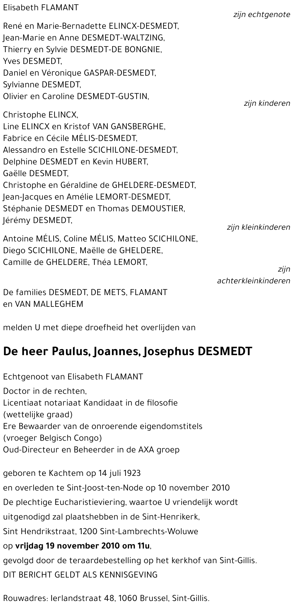Paulus, Joannes, Josephus DESMEDT