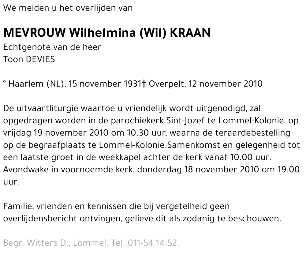 Wilhelmina (Wil) Kraan