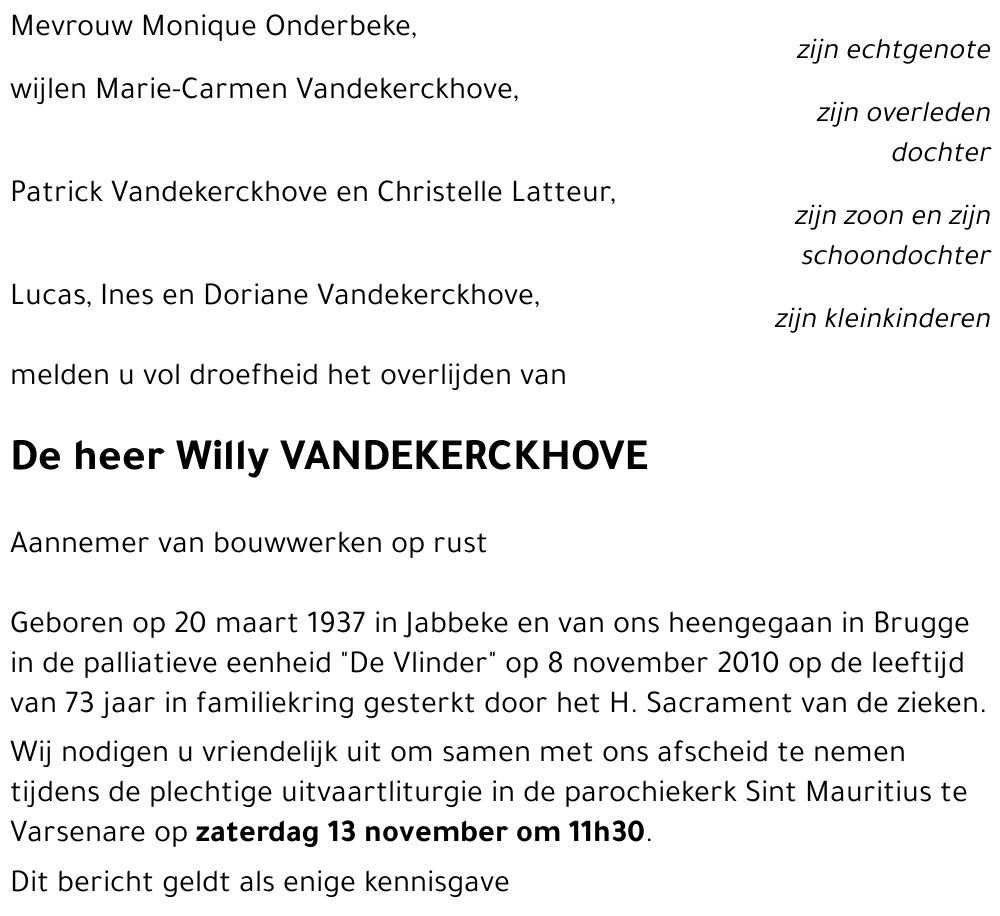 Willy VANDEKERCKHOVE