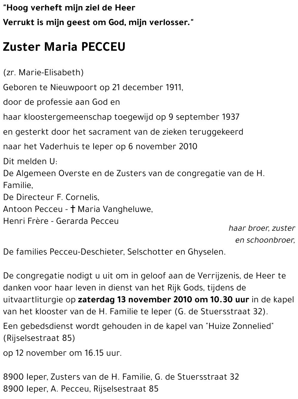 Zuster Maria PECCEU