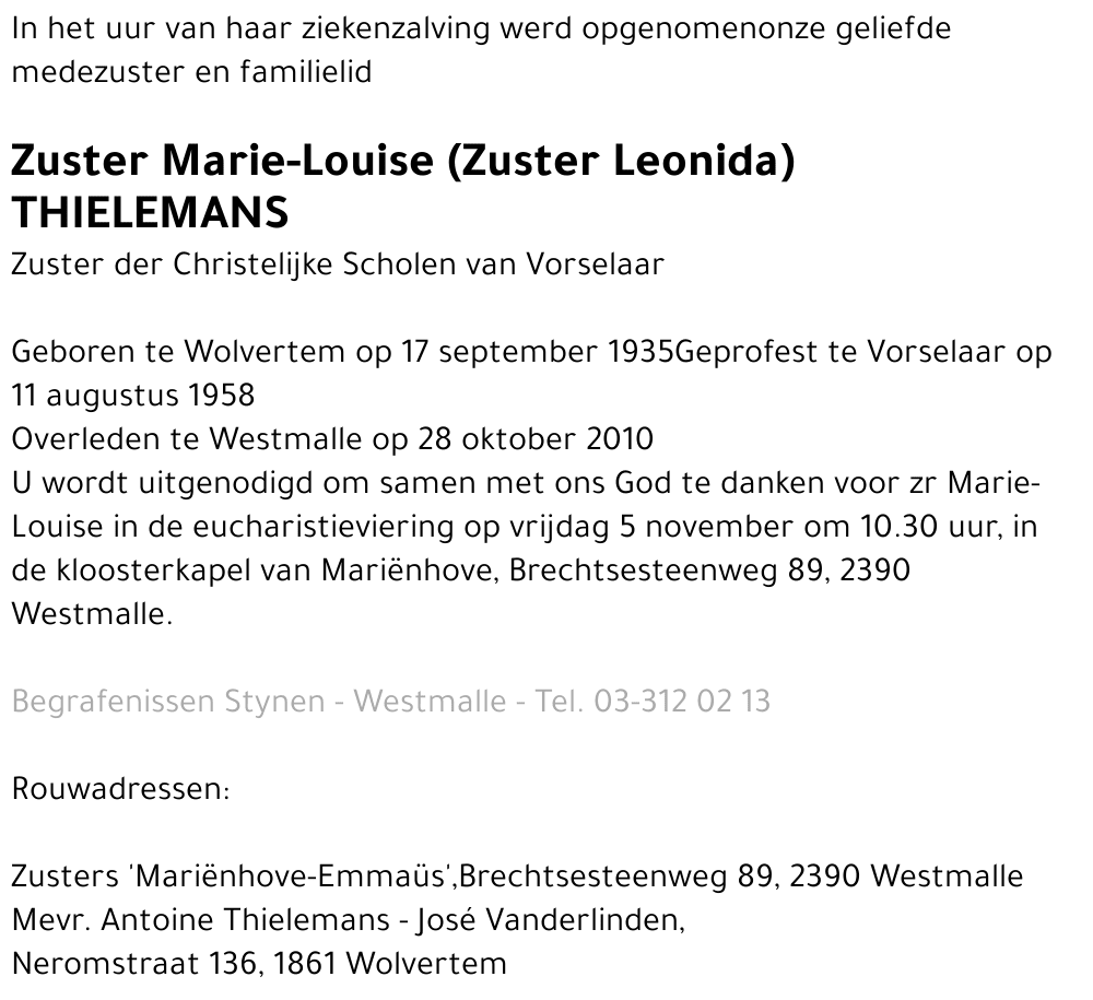 Zuster Marie-Louise Thielemans