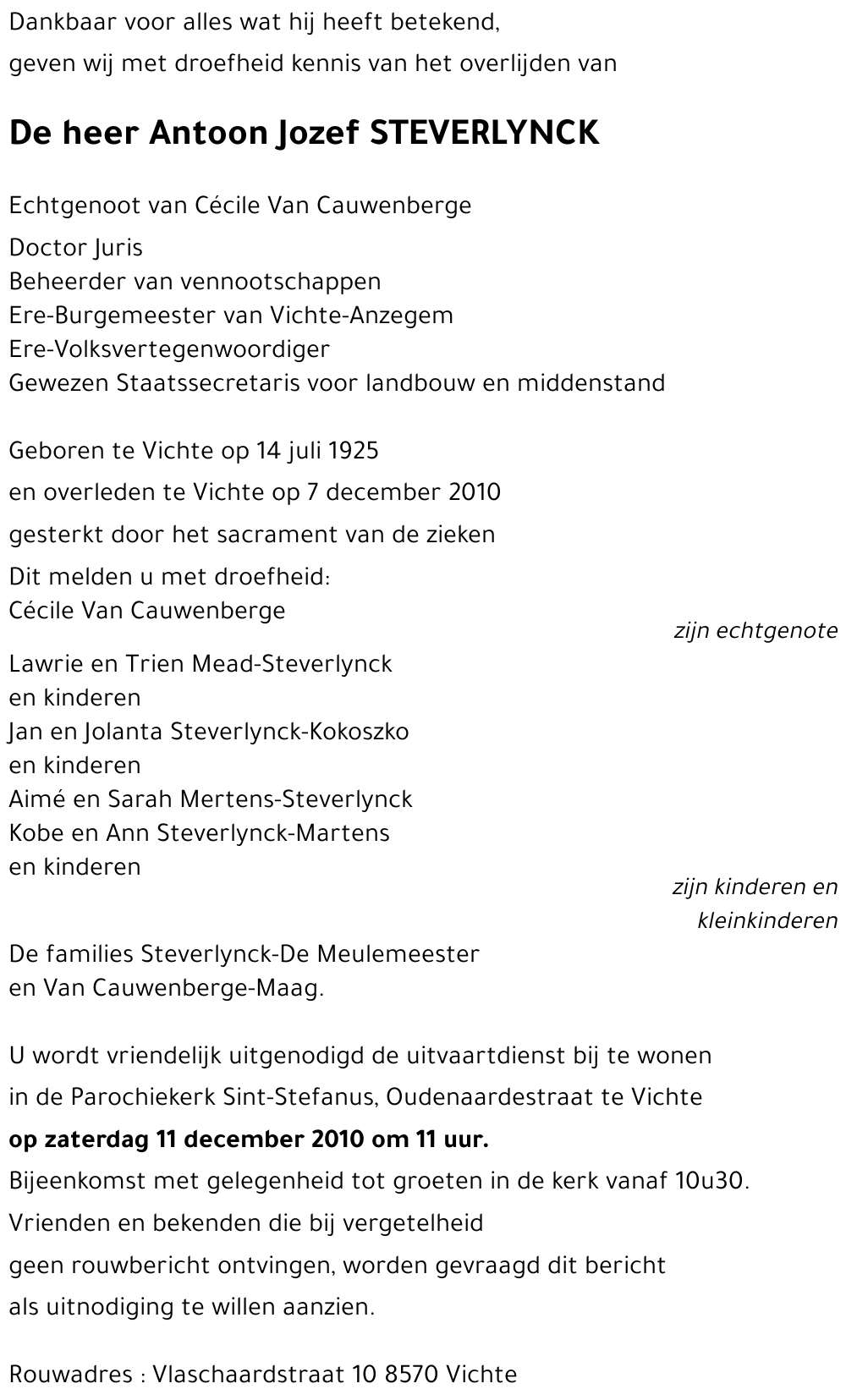 Antoon Jozef STEVERLYNCK