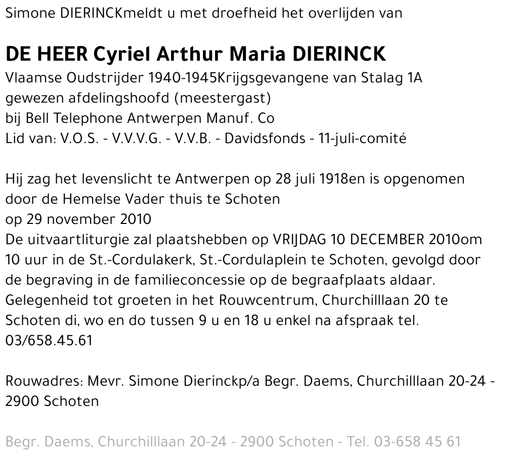 Cyriel Arthur Maria DIERINCK