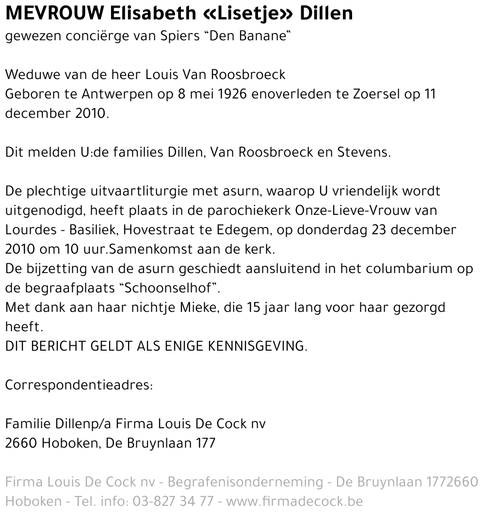 Elisabeth «Lisetje» Dillen