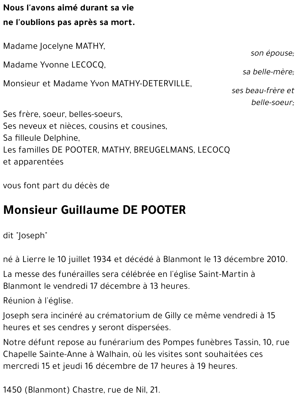 Guillaume DE POOTER