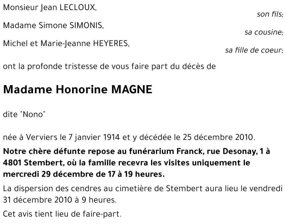 Honorine MAGNE