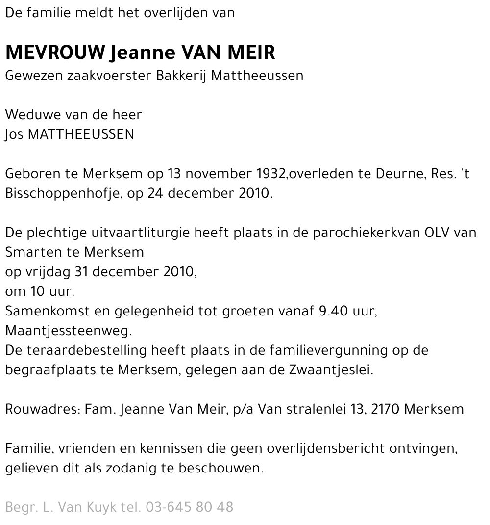 Jeanne VAN MEIR