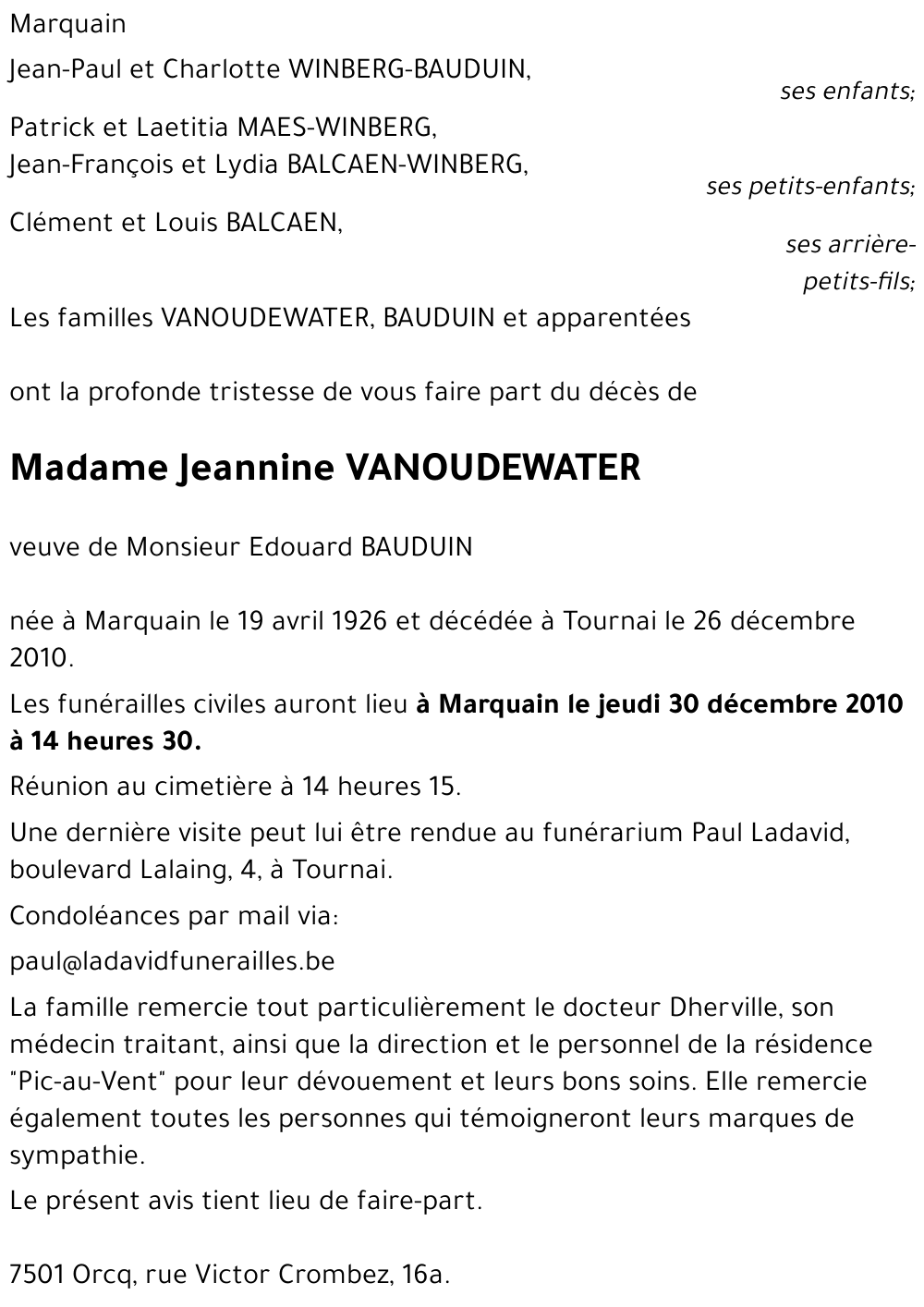 Jeannine VANOUDEWATER