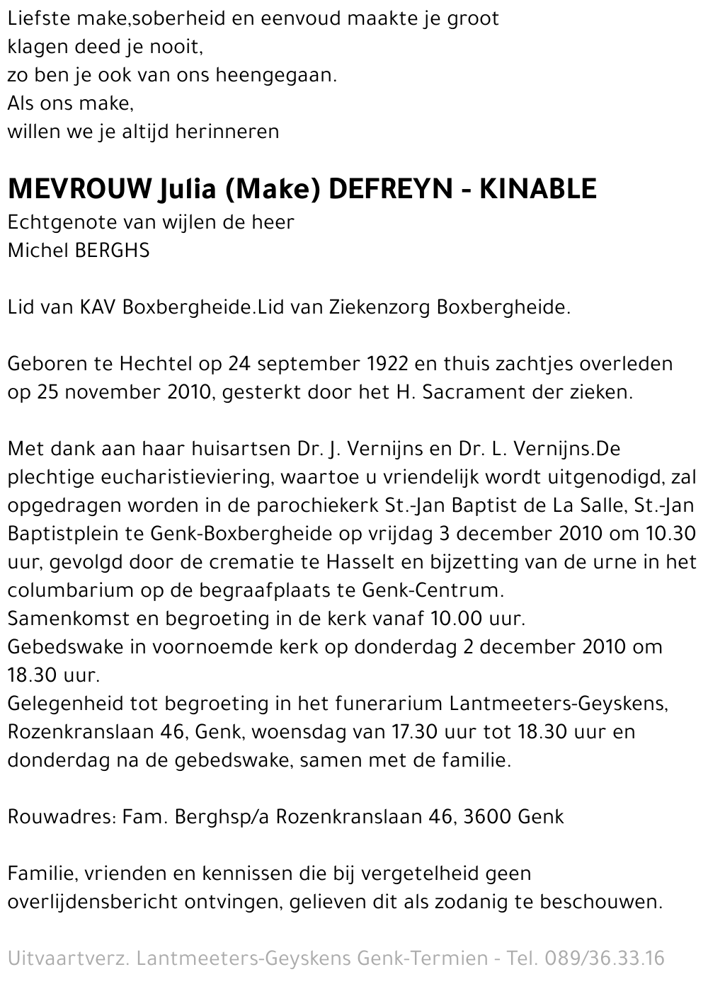 Julia (Make) DEFREYN - KINABLE